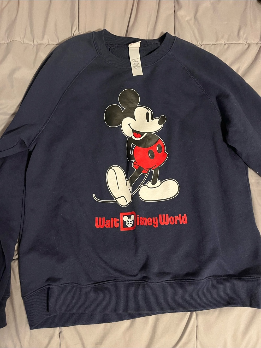 Disney Navy Crewneck with Classic Mickey Graphic and Red Accents